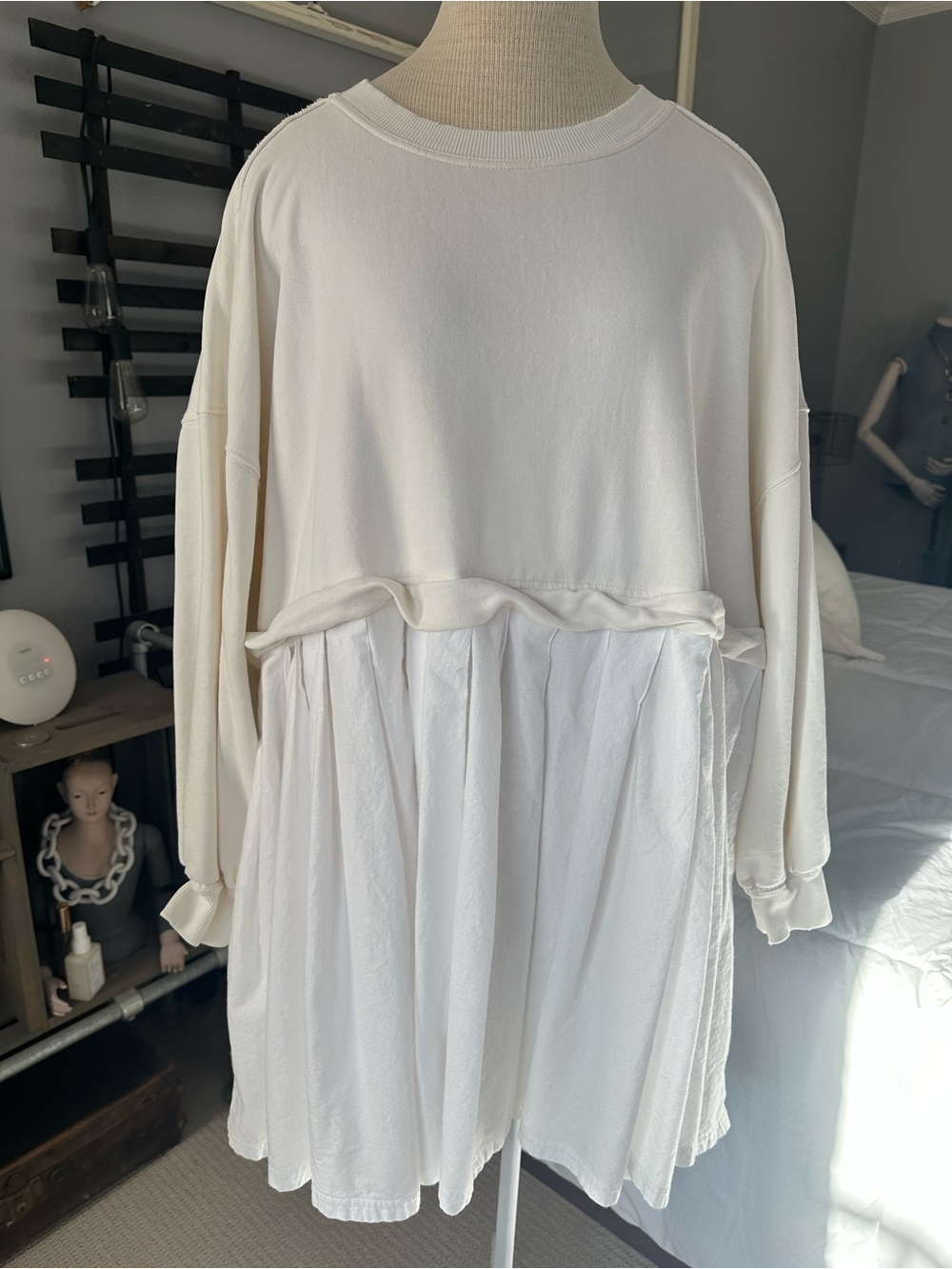 Free People Cream Sweatshirt Tunic with White Peplum, size large - Picture 7 of 17